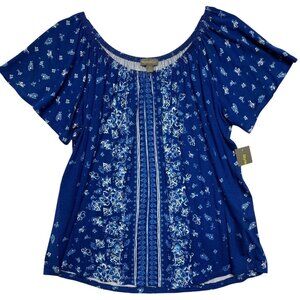 Style & Co Womens 2X  Off-The-Shoulder Knit Top Abyss Blue